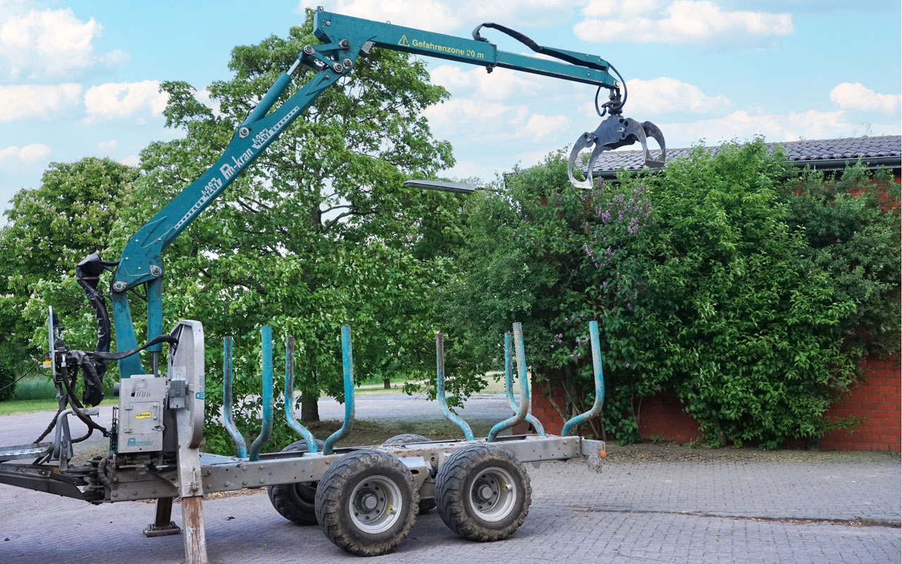 Rückewagen mit Kran Entfernen der Äste nach der Baumfällung
